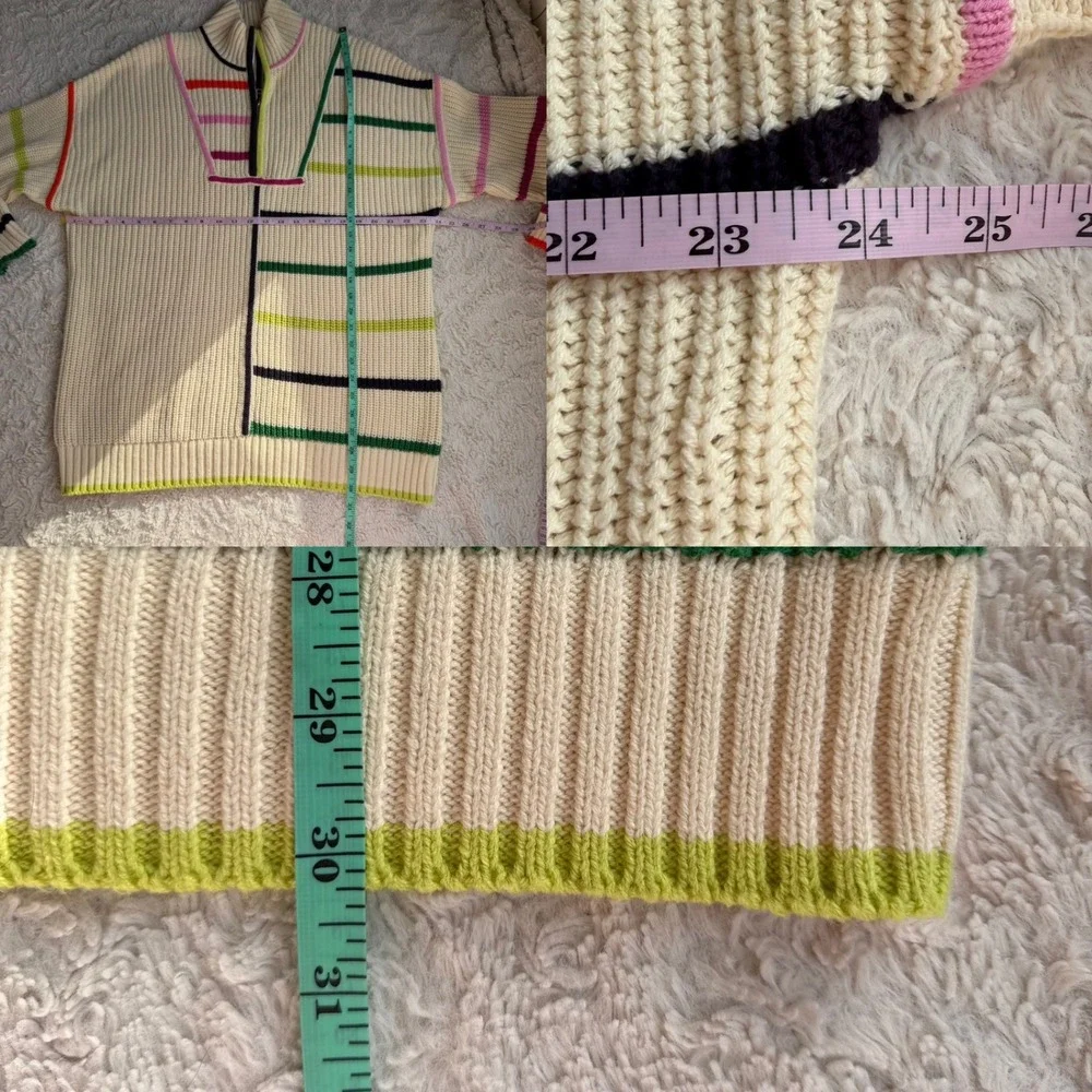 STAUD Hampton Sweater Cream Multi Color Stripe Quarter Zip Knit Oversized Long S - Picture 5 of 11